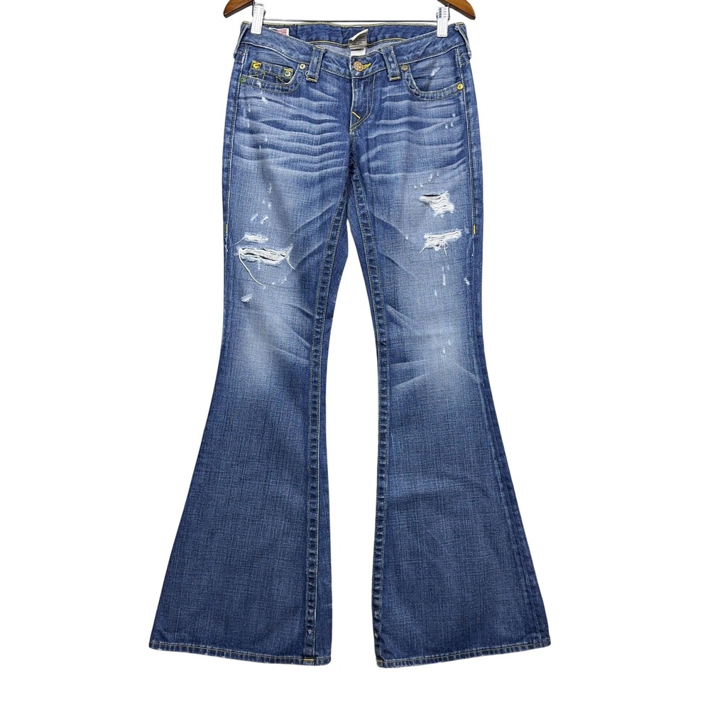 True Religion USA Low Rise Jeans Womens 28 Flare Bootcut Distressed Y2K